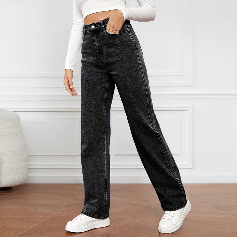 Giorgia- High-Waist Washed Straight Jeans