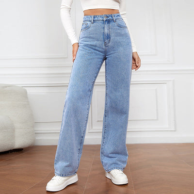 Giorgia- High-Waist Washed Straight Jeans