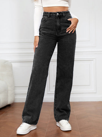 Giorgia- High-Waist Washed Straight Jeans