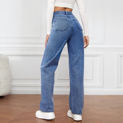Giorgia- High-Waist Washed Straight Jeans